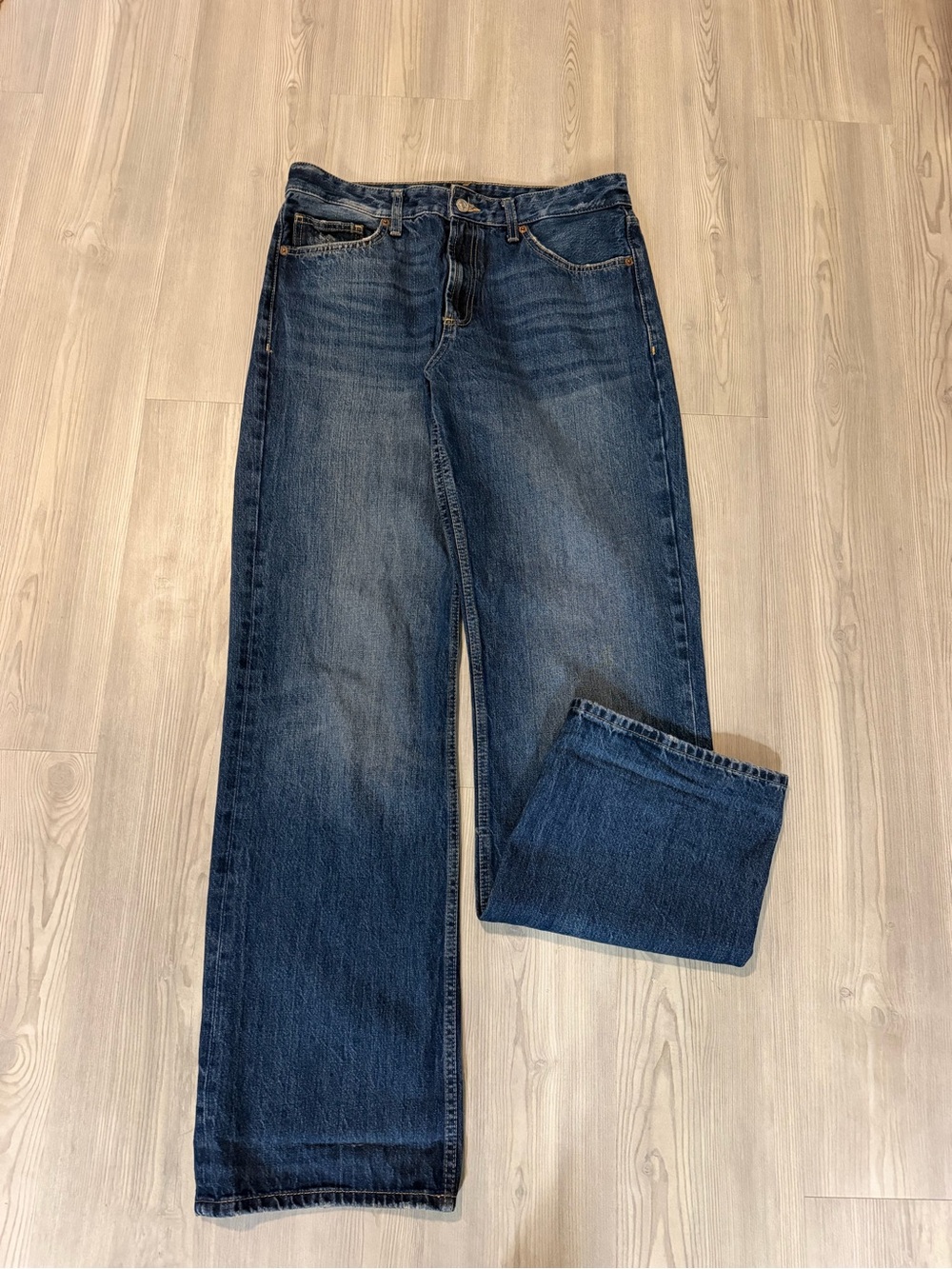 Zara Women's Wide-Leg Jeans in Dark Blue Denim